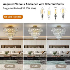 Golden Crystal Chandelier, 5-layer Round Semi-recessed Chandelier Lamp, Large Modern Luxury Chandelier, Suitable For Living Room, Dining Room, Bedroom, Corridor Unavailable Platforms- Temu