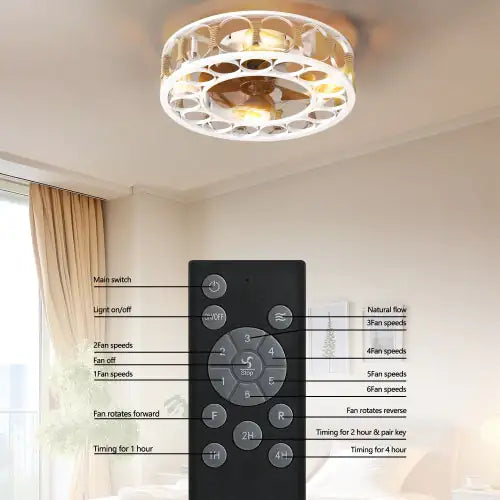 Cage Ceiling Fan With Light Remote Control, Semi-recessed Modern Ceiling Fan, 6 Speed Reversible Blades, 4 LED Bulbs Included Unavailable Platforms- Temu