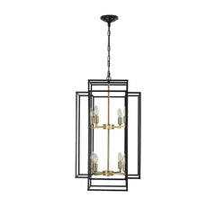 8 Lights Black & Gold Lantern Tiered Chandelier, Industrial Farmhouse Chandelier - No Bulbs Unavailable Platform- Temu