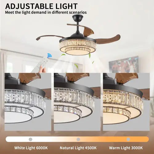 Modern LED Retractable Ceiling Fan With Light And Remote Control Unavailable Platform- Temu