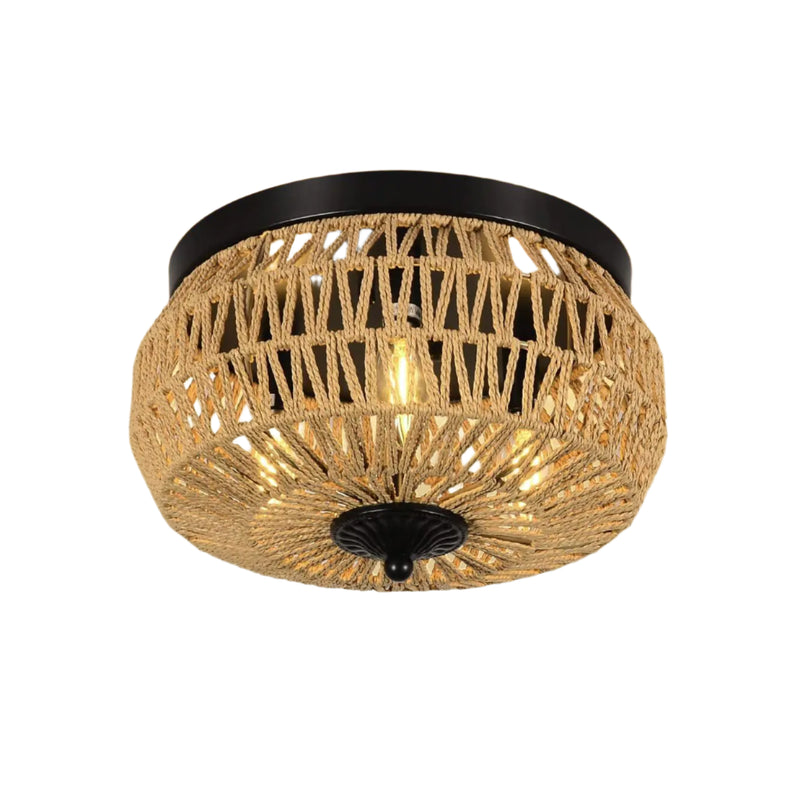 3 Lamp Woven Rattan Recessed Chandelier Lamp Fixture With Handmade Cage Lampshade For Bedroom, Kitchen, Hallway, Porch   Unavailable Platforms- Welfel