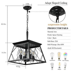 4 Lights Farmhouse Chandelier For Dining Room Black - No Bulbs Unavailable Platform- Temu