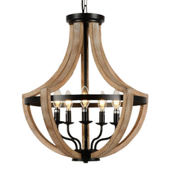 Solid Wood Modern Chandelier For Dining Room, Living Room, Kitchen, Island, Bedroom, Foyer, Height Adjustable, Brown Unavailable Platforms- Welfel