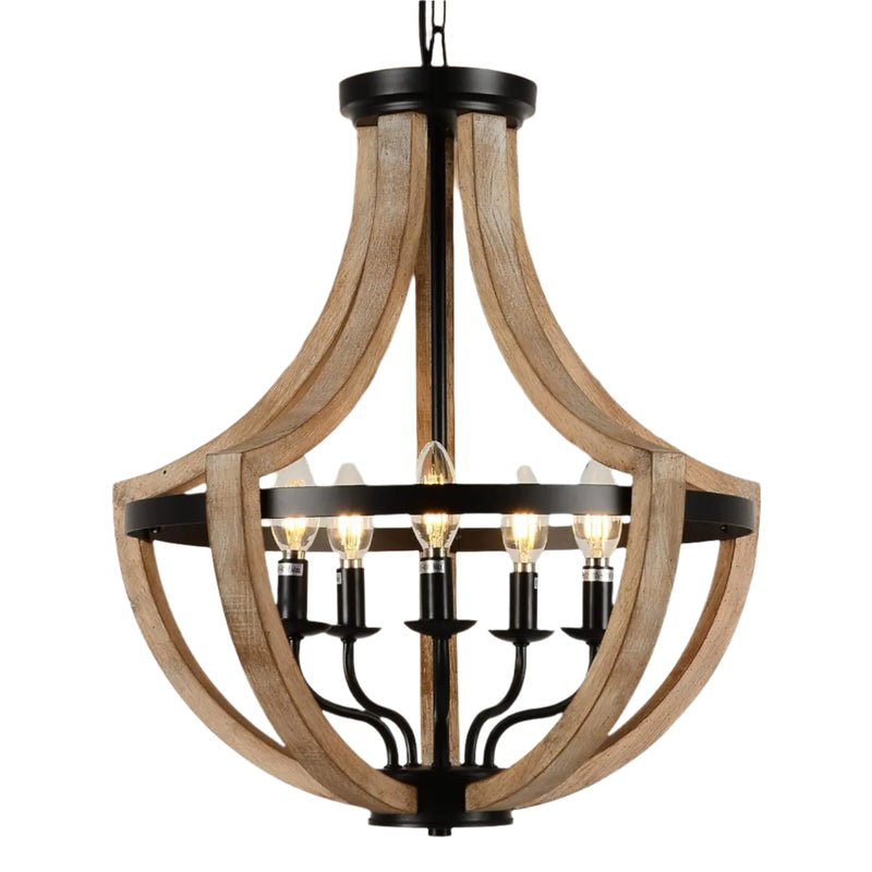 Solid Wood Modern Chandelier For Dining Room, Living Room, Kitchen, Island, Bedroom, Foyer, Height Adjustable, Brown Unavailable Platforms- Welfel