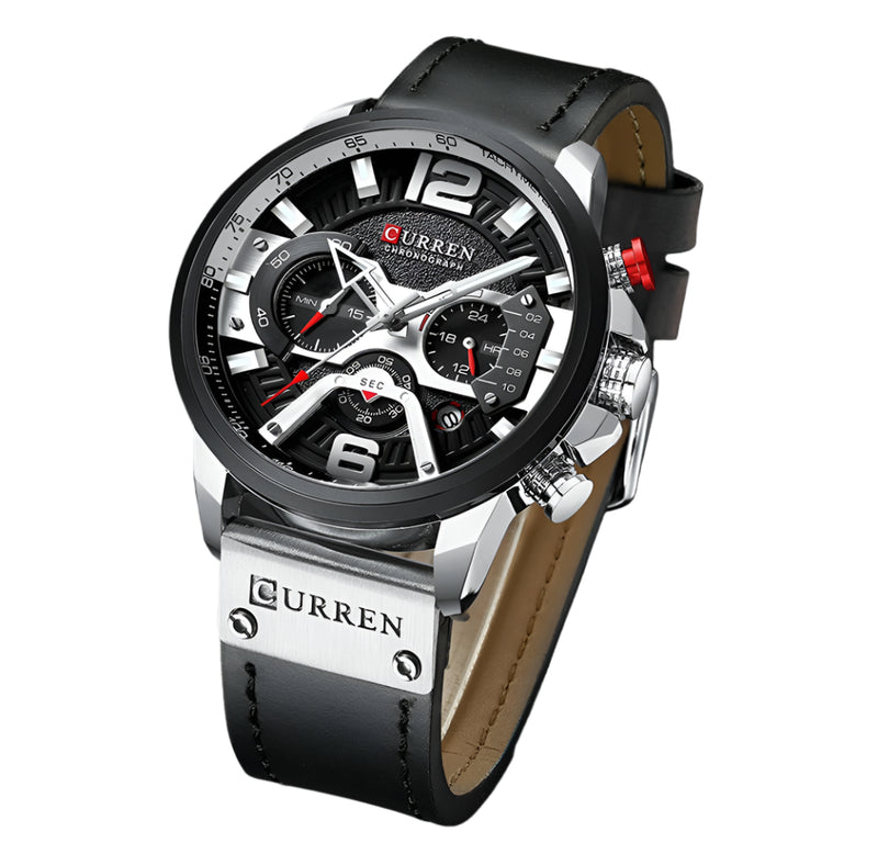 Military Leather Chronograph Wristwatch