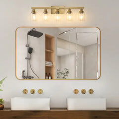 Gold 5 Light Vanity Light With Clear Glass Shade, Modern Iron Bathroom Wall Fixture For Bathroom & Dresser - No Bulbs Unavailable Platform- Temu