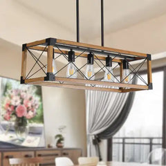 5 Lights Vintage Farmhouse Chandelier For Kitchen, Living Room, Dining Room Walnut - No Bulbs  Unavailable Platforms- Temu