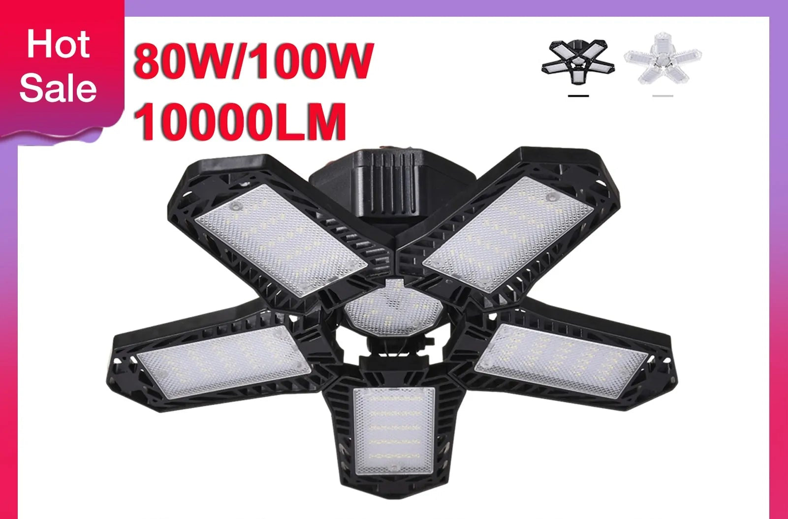 80W/100W Garage Light Deformable Foldable Garage Ceiling Lamp
