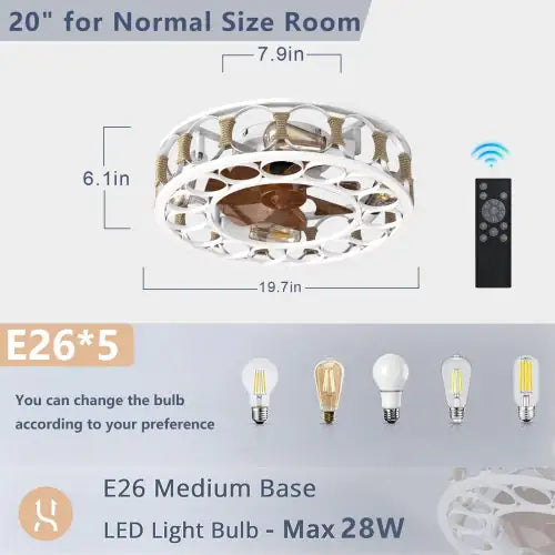 Cage Ceiling Fan With Light Remote Control, Semi-recessed Modern Ceiling Fan, 6 Speed Reversible Blades, 4 LED Bulbs Included Unavailable Platforms- Temu